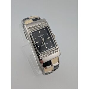 Adrina Watch Women 23mm Case Bangle Band White/Black Inlay- New Battery